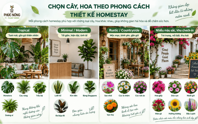 Chọn cây và hoa theo phong cách thiết kế homestay